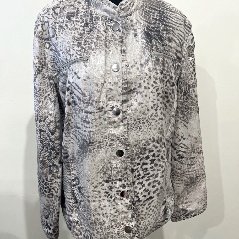 Chico’s leopard print metallic jacket size 2
